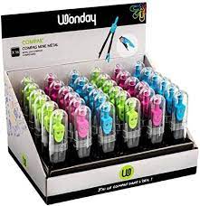 [cafc0200073] Compas en métal avec mine WONDAY, avec cache-mine, coloris assortis