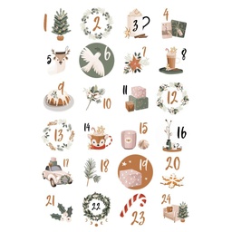 [STIC-PW0003-82W] Stickers autocollants calendrier de l'avent, nombres 1 à 24, diam 45mm x 24 pièces