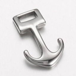 [STAS-D166-14P] Fermoir INOX argenté, ancre, 31,5x19,5x4,5mm, trou 4,5x8,5mm