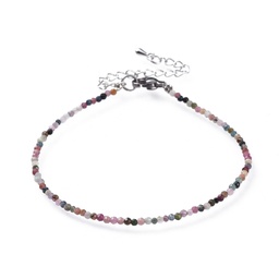 [55506] Bracelet de pierres fines facettées, fermoir INOX, 18.5cm, Tourmaline