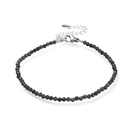 [55507] Bracelet de pierres fines facettées, fermoir INOX, 18.5cm, Obsidienne