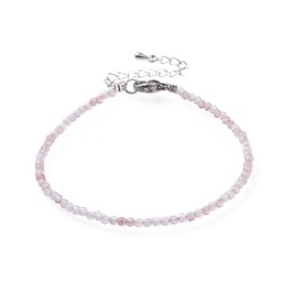 [55505] Bracelet de pierres fines facettées, fermoir INOX, 18.5cm, Quartz fraise