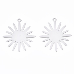 [STAS-S118-005P] Pendentif INOX argenté, fleur/soleil, 25x22x0.3mm, Trou: 1.4mm