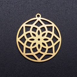 [STAS-Q201-JN348-2] Pendentif INOX doré, fleur de vie, 21,5x20x1mm, trou 1,2mm