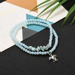 [X-BJEW-JB05586-02] Ensemble de 2 bracelets, pierres Larimar et Turquoise avec briolettes, diam 5.5cm