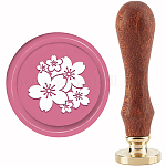 [AJEW-WH0184-0715  AJEW-WH0212-369] Tampon/Sceau de cire en laiton, doré, fleur sakura, 89.5mm, timbre: 2.45x1.45cm