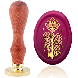 [AJEW-WH0212-369] Tampon/Sceau de cire en laiton, doré, clef et rose, 89.5mm, timbre: 2.45x1.45cm