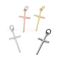Pendentif en laiton, plaqué or/platine/or rose, croix, 23x10,5x0,6mm, trou: 3,2mm