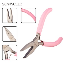 [PT-SC0001-05] Pince à bijoux en acier au carbone, bec lisse et plat, manche rose, 12,8x7,6x0,9cm, l'unité