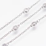 [CHC-P0005-04P] Chaîne en laiton plaqué platine, avec zircons, 8x4x2mm, les 20cm