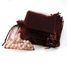 [OP-R016-9x12cm-12] Pochette cadeau en organza, chocolat, 12x9 cm