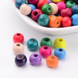 [X-TB102Y] Sachet de 200 perles en bois multicolores, 8x7mm, trou 3mm
