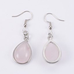 [F133G] Boucles d'oreilles en Quartz rose, forme goutte