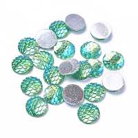 [q191] Cabochons en résine, plat rond avec écaille de sirène, cyan, 12x3mm