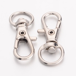 [X-E548Y] Fermoir porte clé crochet mousqueton platine, 30,5x11x6mm, trou 5x9mm