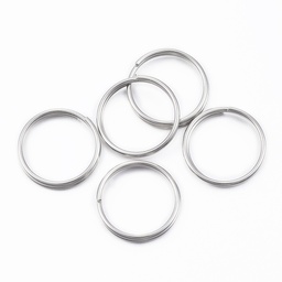 [STAS-H413-08P] Anneaux doubles INOX porte clé argent rond, diam 18mm ép. 2,5mm x 100 pièces