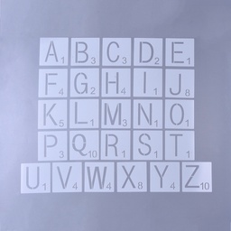 [X-DIY-WH0156-78A] Pochoirs lettres, 26 pièces de l'alphabet + chiffres, 101x101x0.3mm