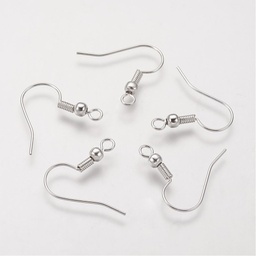 [X-KK-Q366-S-NF] Crochet boucle d'oreille, laiton, couleur argent brillant, 17mm x 100 pièces