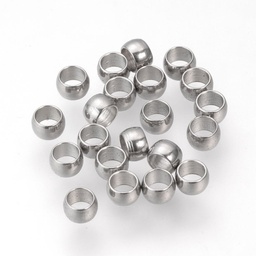 [1393 STAS-R065-81] Perle à écraser INOX argenté, rond, 3mm, compatible fil 0,5/0,8/1mm x40 pièces
