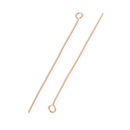 [X-STAS-L238-005C-G] Tige INOX doré, tête avec boucle, plaqué or 18k, 50x0,6mm, boucle 2mm, x 20 pièces