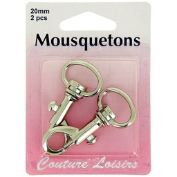 [H453.20.N] Mousquetons en métal, couleur argent, 20 mm, 2 pièces