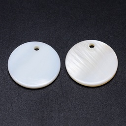 [X-SSHEL-D080] Pendentif, nacre, blanc, plat rond, 20x2mm, trou 2mm, l'unité