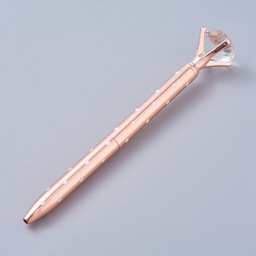 [AJEW-K026-03A] Stylo à bille, encre noire, corps or rose et gros diamant déco