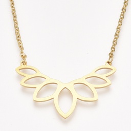 [NJEW-T009-JN063-2-40] Collier chaîne INOX doré avec pendentif lotus, 45cm