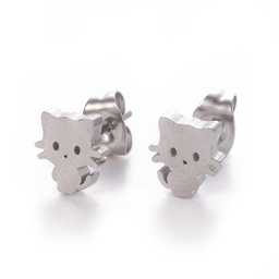 [X-EJEW-F227-08P] Boucles d'oreilles en INOX, chats