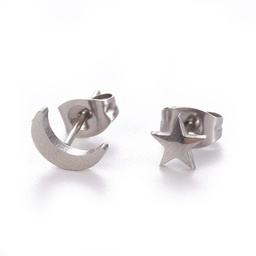 [X-EJEW-F227-18P] Boucles d'oreilles en INOX, lune et étoile