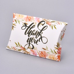 [CON-L020-10A] Coffrets cadeaux en papier carton blanc fleurs et 'thank you' 12.5x7.6x1.9