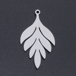 [STAS-N090-JN821-1] Pendentif INOX argenté, feuille, 33x18x1mm, Trou: 1.5mm