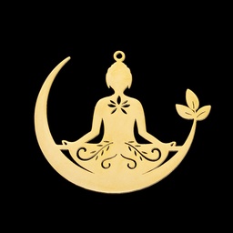 [STAS-T056-LA331-2] Pendentif INOX doré bouddha, 38,5x45x1mm, trou 1,6mm