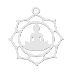 [STAS-S105-LA756-1] Pendentif INOX argenté, yoga, bouddha, 21,5x19,5x1mm, trou 1,5mm