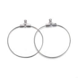 [X-STAS-F191-09P-C] Boucles d'oreille créole INOX argenté à suspendre, 30x0,7mm, trou 1mm, x10 pièces