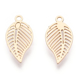 [KKC-T001-44KC] Pendentif, feuille dorée, 12.5x6.5x0.4mm, Trou: 1mm