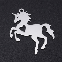 [STAS-N090-JN851-1] Pendentif, INOX, argent, cheval avec coeur, 28x25x1mm, trou 1,4mm