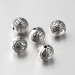 [TIBEB-O004-43] Perle style tibétain en alliage argent, ronde, 10mm trou 1mm