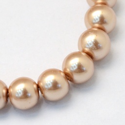Perles imitation nacre ronde et nacrée, 8mm, couleur or rose, brin de 105 perles env.