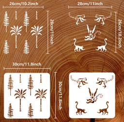 [DIY-WH0172-1021] Pochoirs 2 pièces 30x30cm : 1 pochoir singes et 1 pochoir arbres