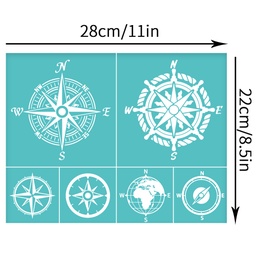 [DIY-WH0338-076] Pochoir boussole/compas, 28x22cm