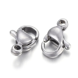 [X-STAS-F182-01P-F] Fermoirs homard INOX argenté, 9x6x3mm, trou 1,5mm, x10 pièces