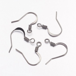 [KK-Q366-B-NF] Crochet boucle d'oreille, laiton, couleur argent foncé, 17mm