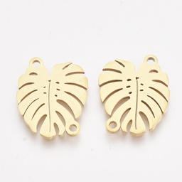 [X-STAS-T045-41G  STAS-P328-04A-G] Estampe INOX doré, monstera, 16.5x13x1mm, Trou: 1.4mm