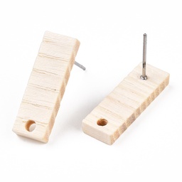 [EJEW-N017-011U] Boucle d'oreille en bois, support INOX, rectangle, 20x6.5mm, support 0.7mm