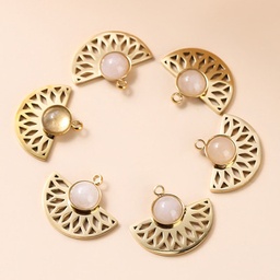 [BOHO-PW0001-060C-01] Pendentif INOX doré et quartz rose, 18x15x5mm