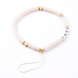 [HJEW-JM00464] Chaîne de téléphone/smartphone, heishi et mot 'love', 20cm, différents coloris