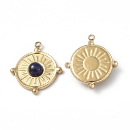 [STAS-C064-VC889] Pendentifs INOX doré et lapis lazuli, plat rond, 20.5x18x4mm, trou: 1.2mm