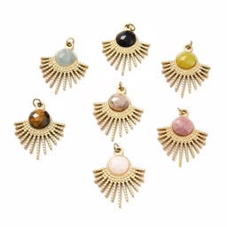 [STAS-A057-23] Pendentifs INOX doré, placage ionique, pierres semi-précieuses, soleil, 26x20.5x4.5mm, trou: 2.5mm