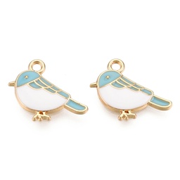 [X-ENAM-S119-028A] Pendentif en alliage doré, émaillé, oiseau, 15,5x19,5x3mm, trou 2mm, l'unité